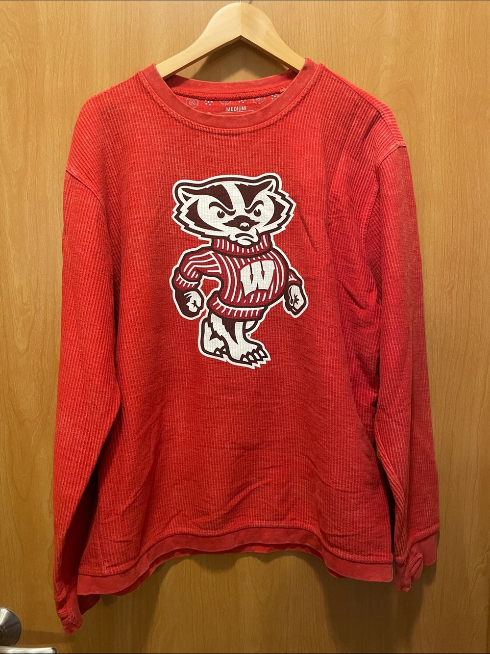 Pressbox Red Wisconsin Badger Graphic Thermal Sweatshirt